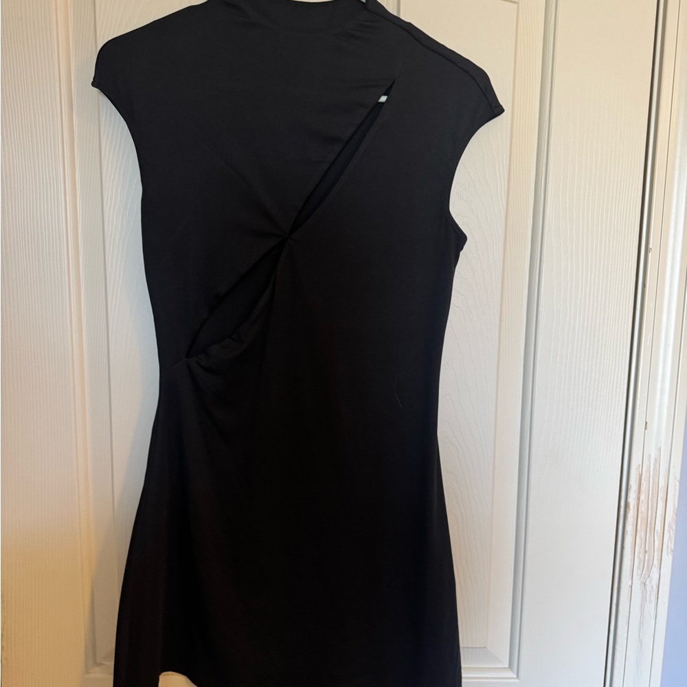 Peppermayo Black Asymmetrical Twist-Back Sleeveless Dress